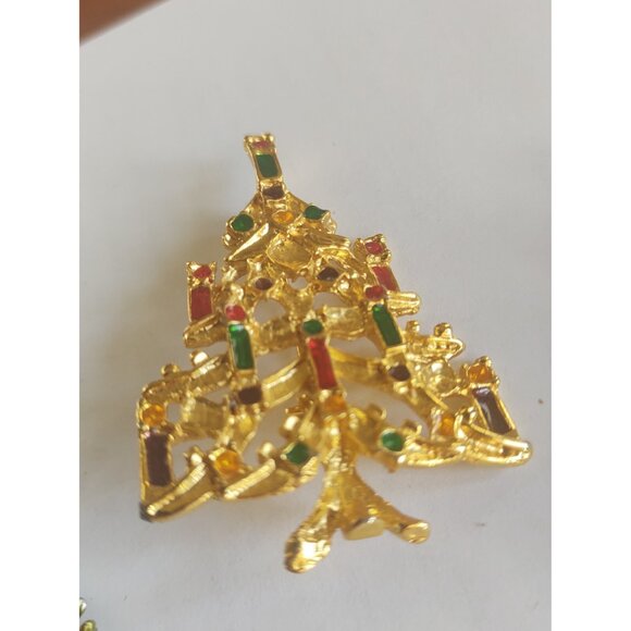 Christmas Tree Brooches (lot of three) Rhinestone, Faux Pearl & Enamel - Picture 6 of 15